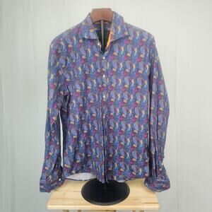 One in a Million Feather Print Shirt Men's L Bold Pattern Made in Turkey